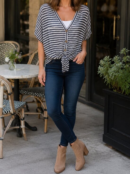 a.n.a Tops - a.n.a. Navy White Striped Tie Front Dolman Top Women’s Large Oversized